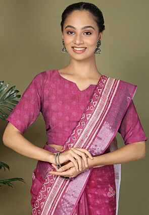 Pre-Stitched Cotton Saree in Fuchsia