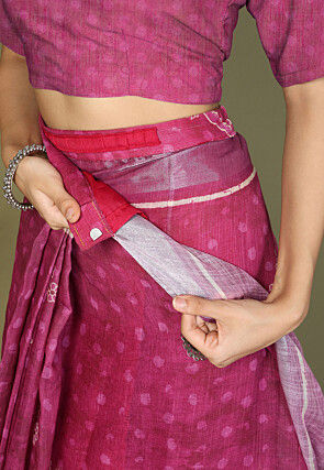 Pre-Stitched Cotton Saree in Fuchsia