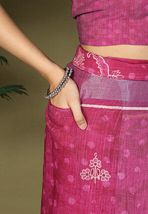 Pre-Stitched Cotton Saree in Fuchsia