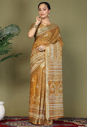 Pre-Stitched Cotton Saree in Mustard