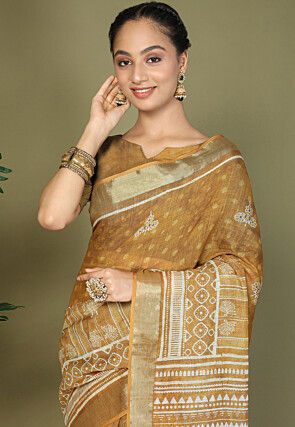 Pre-Stitched Cotton Saree in Mustard