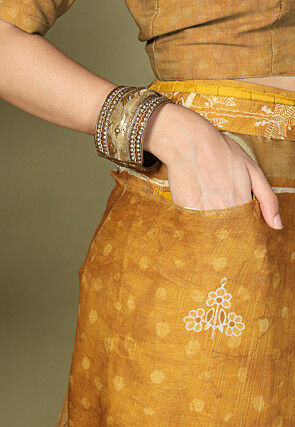 Pre-Stitched Cotton Saree in Mustard