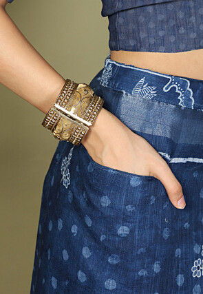 Pre-Stitched Cotton Saree in Navy Blue