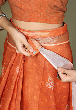 Pre-Stitched Cotton Saree in Orange