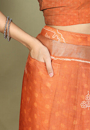 Pre-Stitched Cotton Saree in Orange