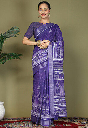 Pre-Stitched Cotton Saree in Purple