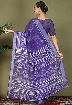 Pre-Stitched Cotton Saree in Purple