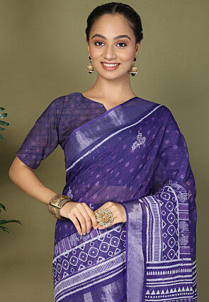 Pre-Stitched Cotton Saree in Purple