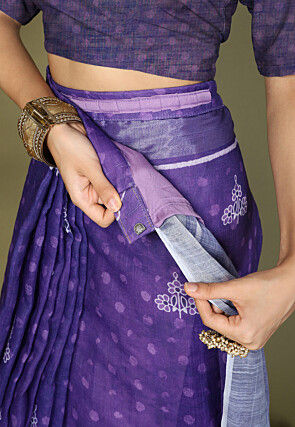 Pre-Stitched Cotton Saree in Purple