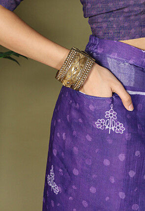 Pre-Stitched Cotton Saree in Purple
