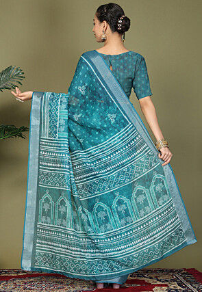 Pre-Stitched Cotton Saree in Teal Blue