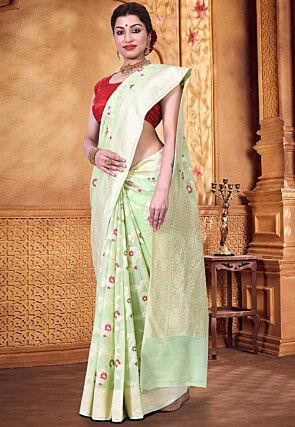 Pure Banarasi Georgette Silk Handloom Saree in Light Green