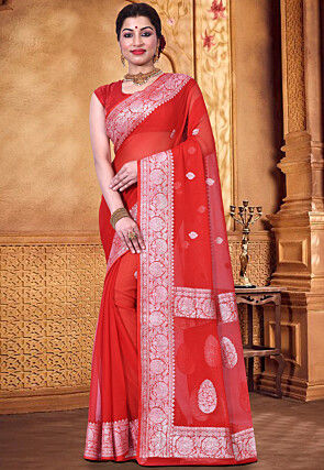 Pure Banarasi Georgette Silk Handloom Saree in Red