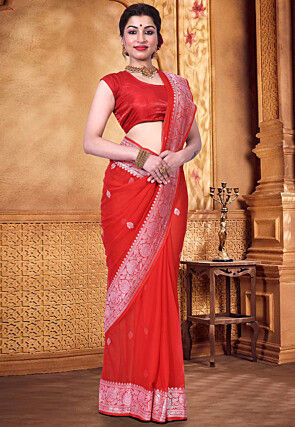 Pure Banarasi Georgette Silk Handloom Saree in Red