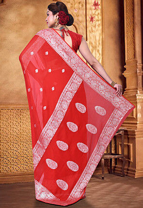 Pure Banarasi Georgette Silk Handloom Saree in Red