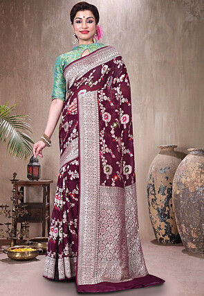 Pure Banarasi Georgette Silk Handloom Saree in Wine