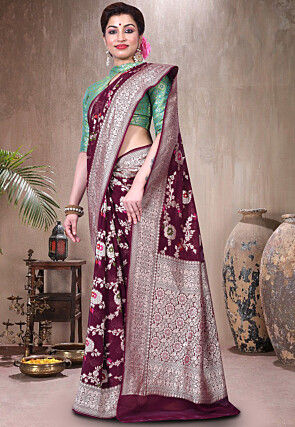 Pure Banarasi Georgette Silk Handloom Saree in Wine