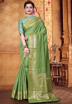 Pure Muga Silk Banarasi Saree in Dusty Green