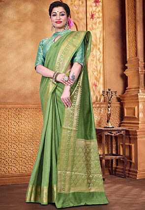Pure Muga Silk Banarasi Saree in Dusty Green