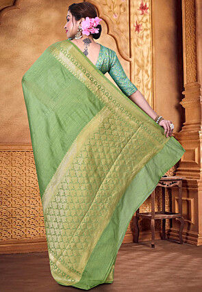 Pure Muga Silk Banarasi Saree in Dusty Green