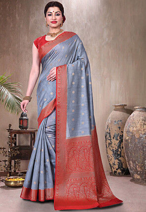 Pure Muga Silk Banarasi Saree in Grey