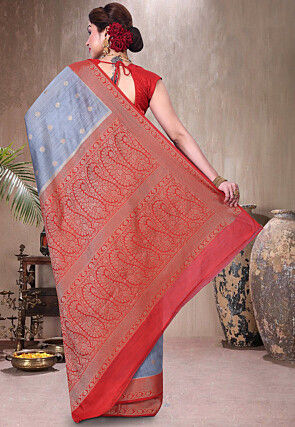 Pure Muga Silk Banarasi Saree in Grey