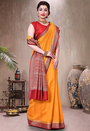 Pure Muga Silk Banarasi Saree in Mustard