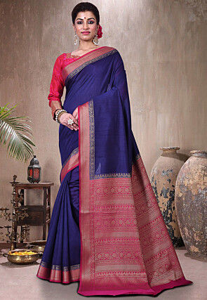 Pure Muga Silk Banarasi Saree in Navy Blue