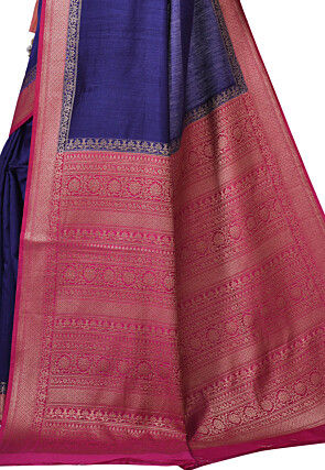 Pure Muga Silk Banarasi Saree in Navy Blue
