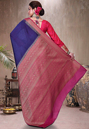 Pure Muga Silk Banarasi Saree in Navy Blue