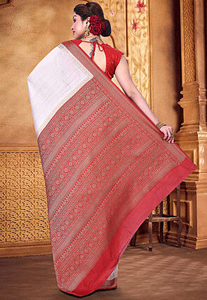 Pure Muga Silk Banarasi Saree in Off White