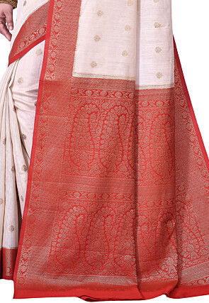 Pure Muga Silk Banarasi Saree in Off White