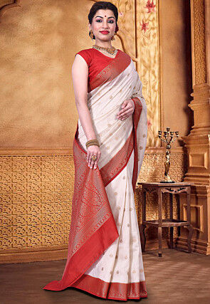 Pure Muga Silk Banarasi Saree in Off White