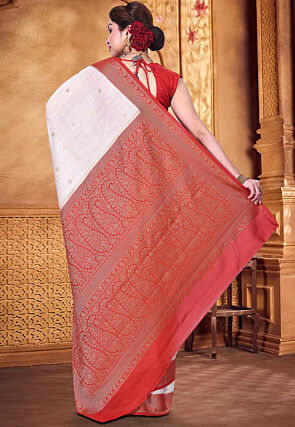 Pure Muga Silk Banarasi Saree in Off White