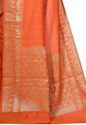 Pure Muga Silk Banarasi Saree in Orange