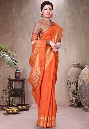 Pure Muga Silk Banarasi Saree in Orange