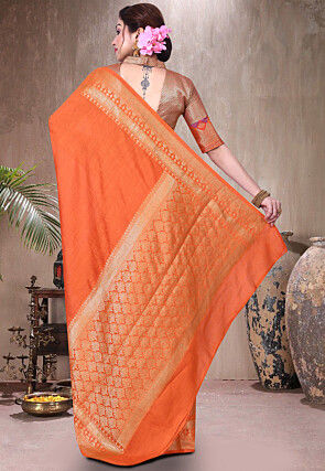 Pure Muga Silk Banarasi Saree in Orange
