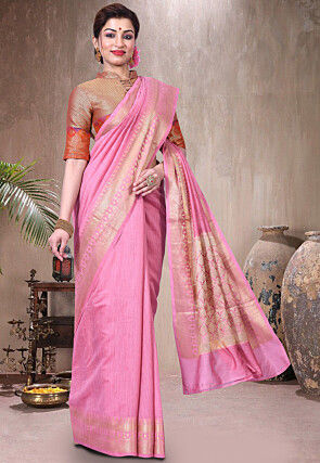 Pure Muga Silk Banarasi Saree in Pink