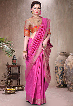 Pure Muga Silk Banarasi Saree in Pink