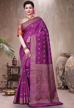 Pure Muga Silk Banarasi Saree in Violet