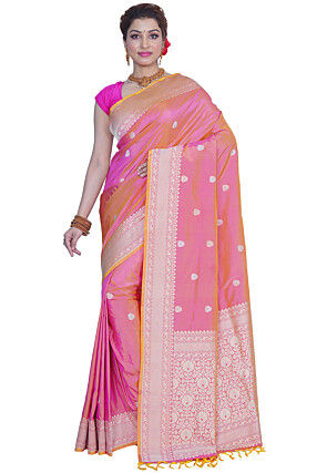 Pure Banarasi Silk Handloom Saree in Pink