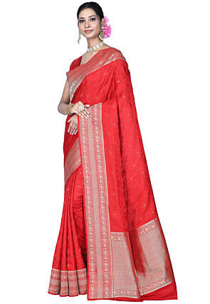 Pure Banarasi Silk Handloom Saree in Red