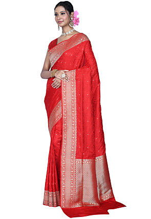 Pure Banarasi Silk Handloom Saree in Red