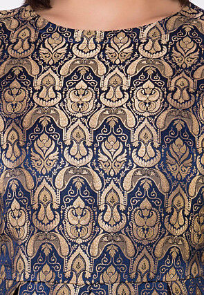 Pure Brocade Silk Abaya Style Suit in Navy Blue