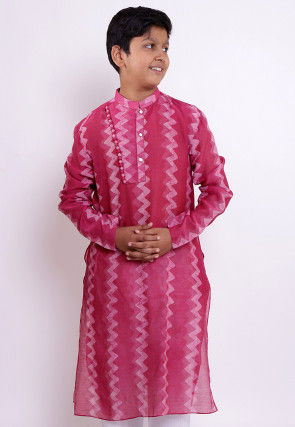 Pure Chanderi Silk Tie Dyed Kurta in Pink