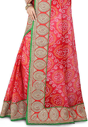 Pure Chinon Crepe Bandhej Saree in Coral Red