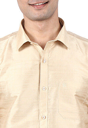 Pure Dupion Silk Shirt in Beige