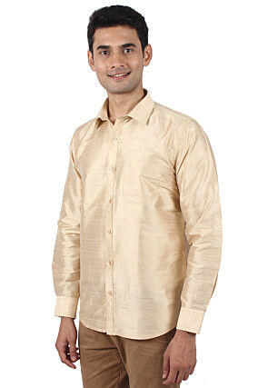 Pure Dupion Silk Shirt in Beige