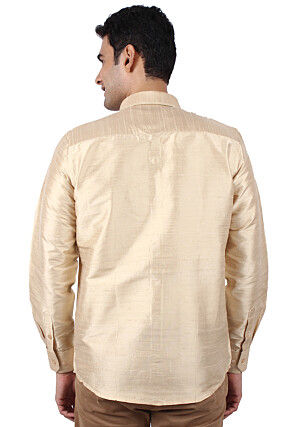 Pure Dupion Silk Shirt in Beige