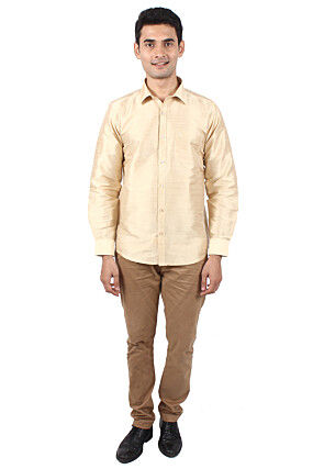 Pure Dupion Silk Shirt in Beige